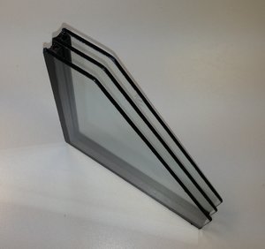 A triple glazed unit with three panes for glass for additional insulation and noise protection