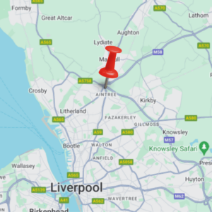 Pin in a map showing Aintree Pin in a map showing Aintree