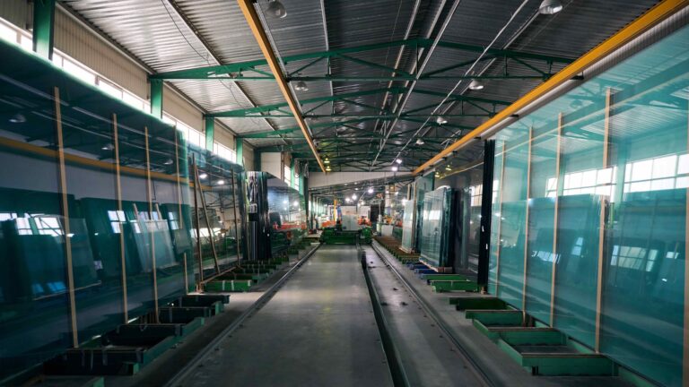glass warehouse where glass is being produced