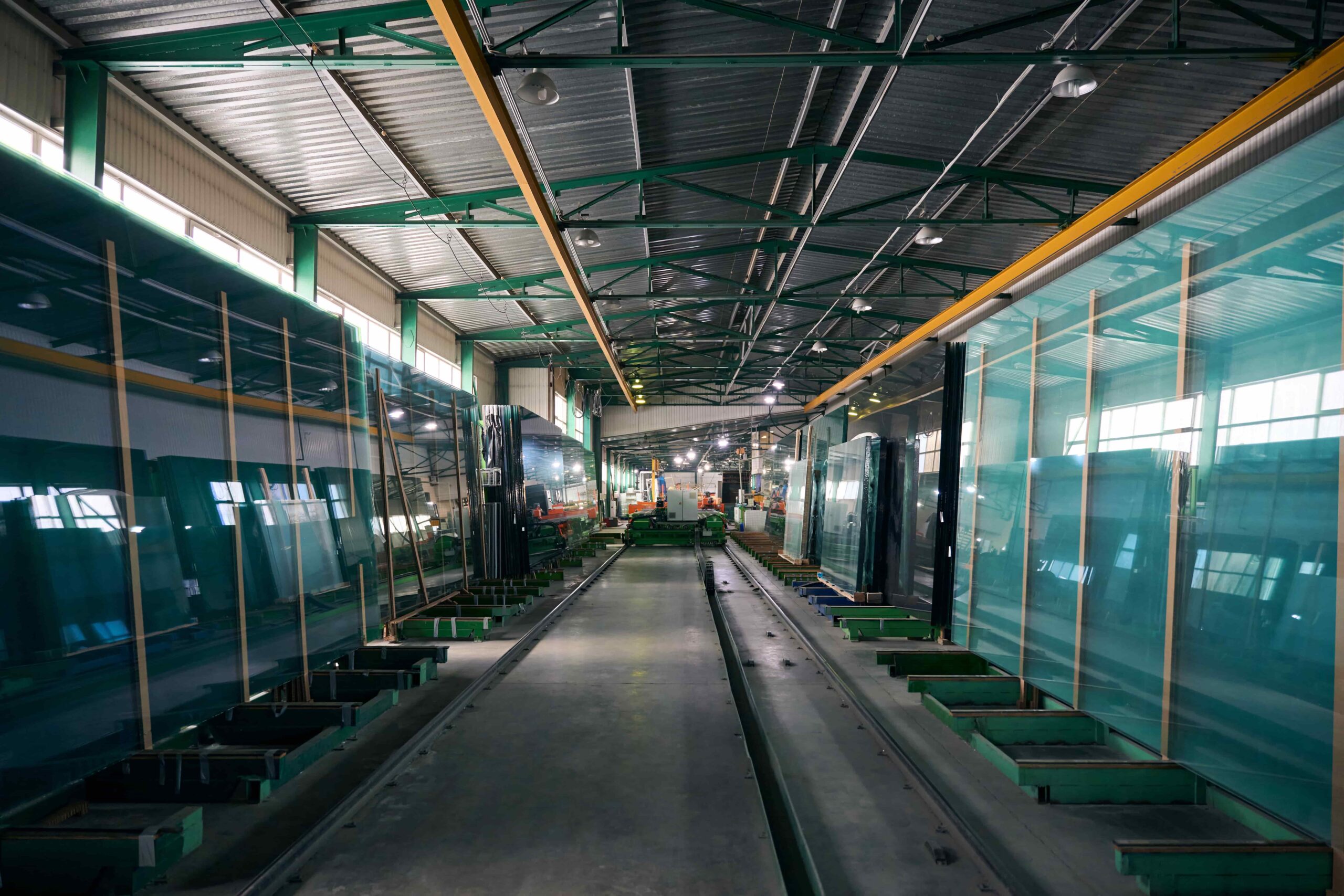 glass warehouse where glass is being produced
