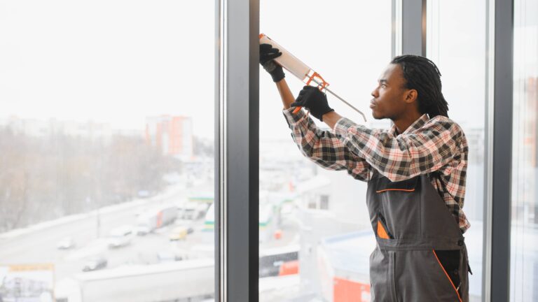 skilled worker replacing glass window