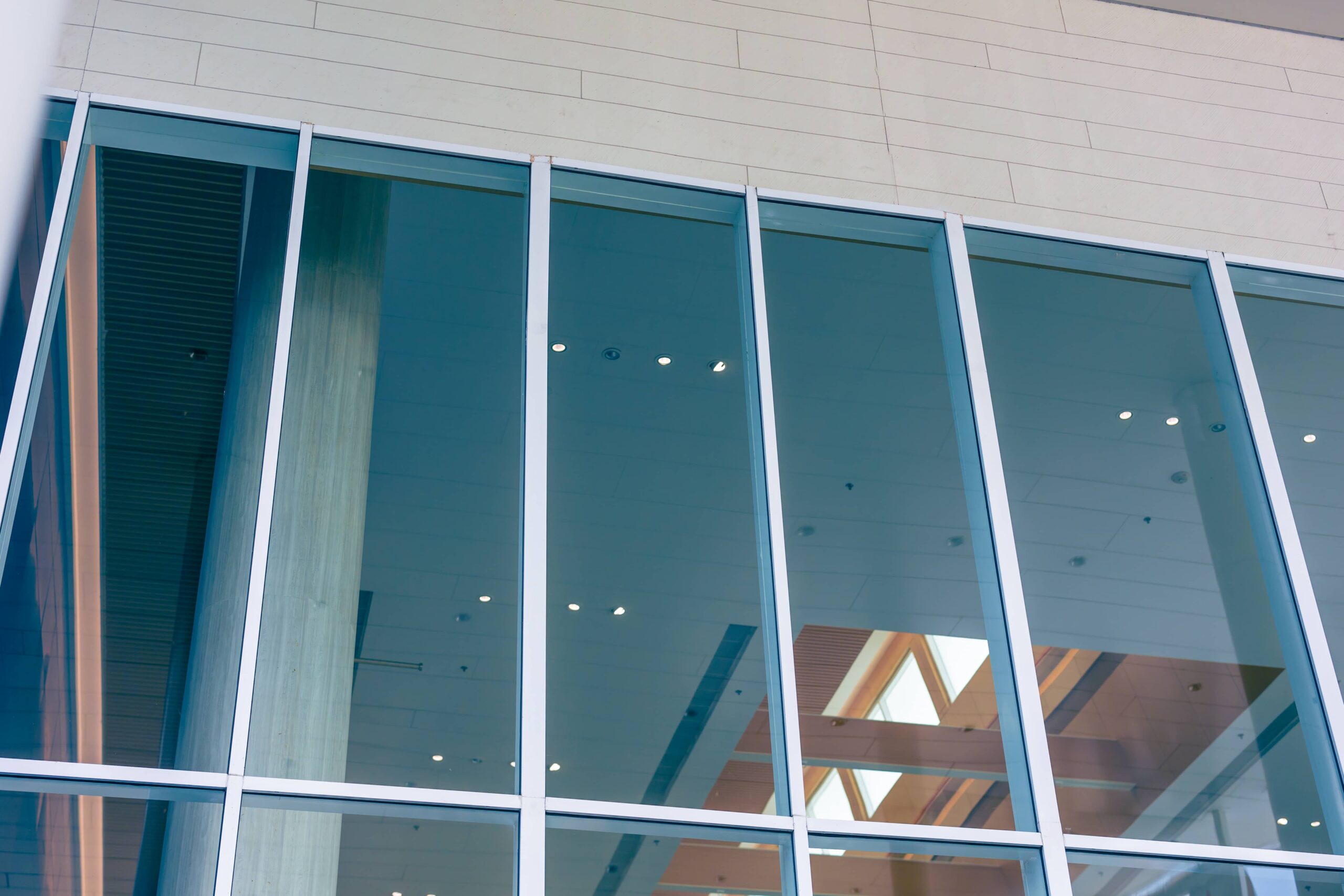 large fire resistant windows on office building